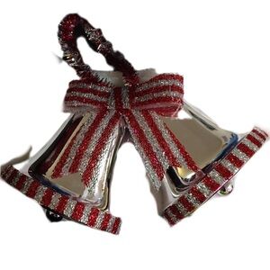 Elegant Silver and Red Bell Ornament